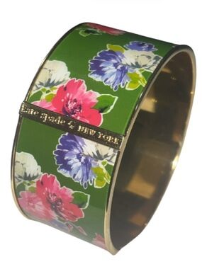 Kate Spade New York Spring Bloom Paper Green Floral Wide Bangle Bracelet